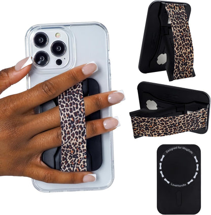 LoveHandle PRO MagSafe Compatible Magnetic Phone Grip w/Kickstand - Mount, Strap and Stand for Smartphone and Tablet - MagSafe Ring Included - Fits All Devices - Leopard