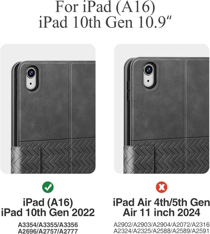auaua Case for iPad (A16) 11th Generation 11 Inch 2025, iPad 10th Generation 10.9 Inch 2022, with Pencil Holder, Auto Sleep/Wake, Adjustable Stand, PU Leather (Grey)