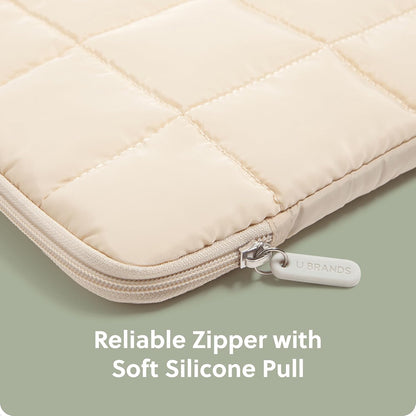 U Brands Nylon Puffer Large Laptop Case, 10.5" x 15", Computer Bag for MacBook Pro, MacBook Air, Chromebook, HP, Laptop Bag for Women, Sand Beige