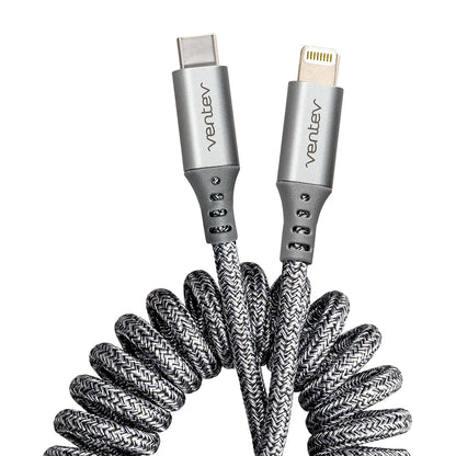 Ventev - Helix 3ft Expandable iPhone Cable | Fast Charging USB C to Apple Lightning Cable | Compatible with iPhone 14/13/12/11 | Coiled MFi Certified iPhone Charger Cord - Gray