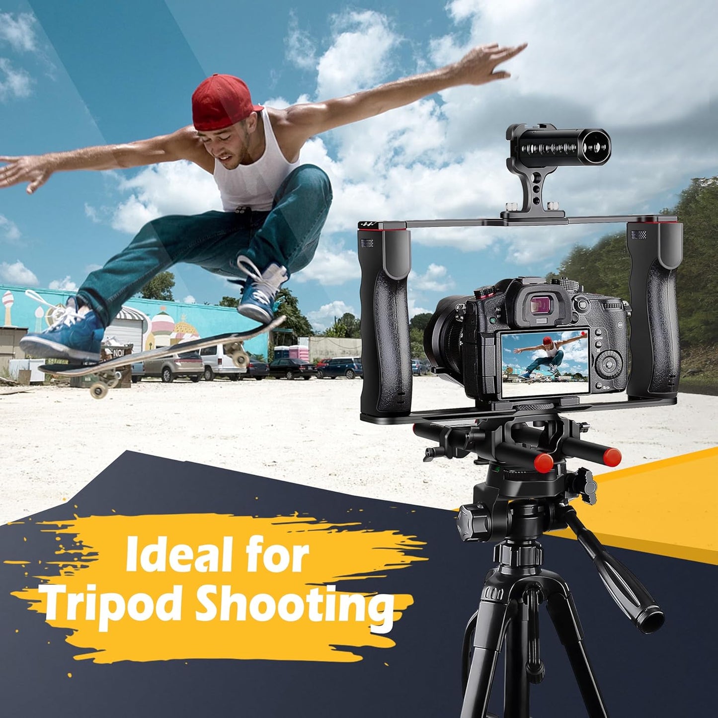 Zeadio Camera Video Rig Cage, Aluminum Filmmaking Movie Making Kit with Top Handle & Arca Type Base and Two 15mm Rod Guide, Compatible with All DSLR Camera and Camcorder