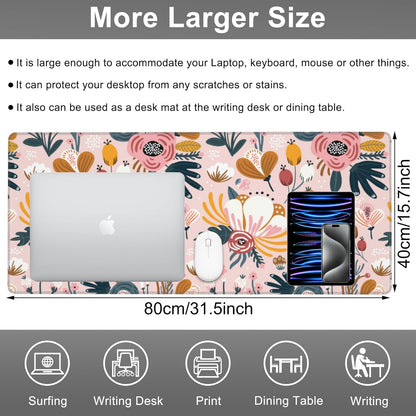 Mouse Pad, Large Colorful Flowers and Berries Desk Mat, Extended Non-Slip Gaming Keyboard Mousepad Desk Pad, Thick Stitched Edges Waterproof Mouse Mat 31.5"x15.7" (Beautiful Floral Plants)