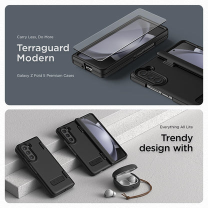 VRS DESIGN Phone Case for Galaxy Z Fold 5 5G (2023) [Terra Guard Modern], Premium Modern Neat Style Case [Anti Scratch Spring-Loaded Hinge Protection] with Screen Protector (Matte Black/Renewed)