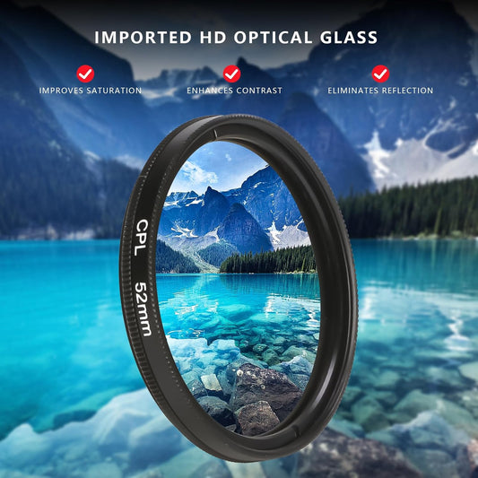 52MM Circular Polarizer Filter, Ultra Slim Multi-Coated CPL Lens Filter, Clip-on Phone Camera Filter Kit, Compatible for iPhone 15 14 13 12 11,Motorola, Google Pixel and Other Smart Phones