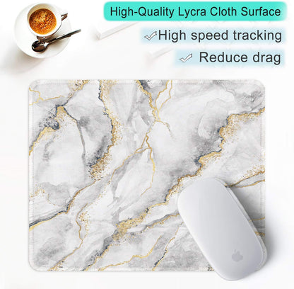 ITNRSIIET Mouse Pad with Stitched Edge Premium Textured Smooth Precise Operation Waterproof Washable Non-Slip Rubber Base Desktop Protection Mat, 10.2×8.3×0.12 inches, Gray Marbling