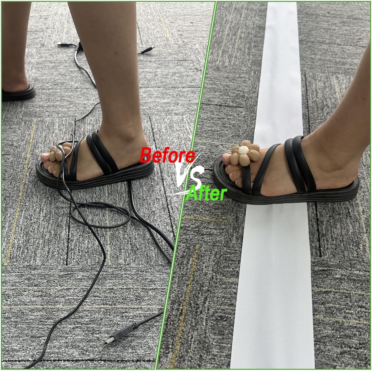 Floor Cable Covers - 10ft Oxford Fabric Cord Protector with Adhesive Hook & Loop,Waterproof Wire Storage Sleeve for Any Floor Surface,Durable Cable Management to Prevent Tripping Hazards (White, 10ft)