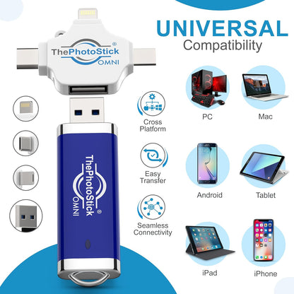 ThePhotoStick® Omni 256GB + Protective Case | Secure Photo & Video Backup and Transfer | Digital File Organization | USB & Multiport Connection for Phones, Tablets and Computers | Water Resistant Case