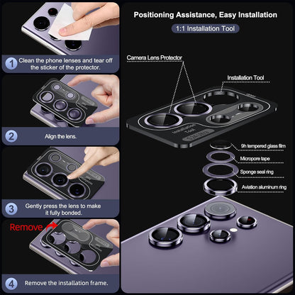 WSKEN for Samsung Galaxy S24 Ultra Camera Lens Protector, Ultra Thin Scratch Resistant 9H Tempered Glass with Aluminum Metal Circle Camera Screen Protector Cover Accessories, Violet