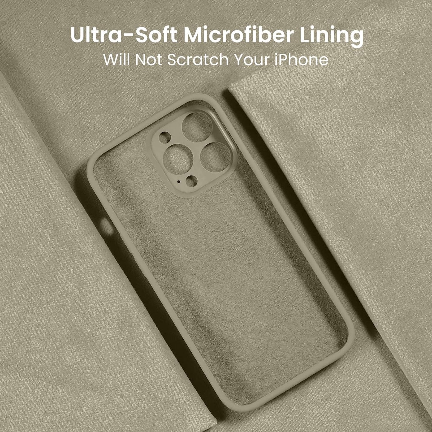 FireNova for iPhone 14 Pro Case, Silicone Upgraded [Camera Protection] Phone Case with [2 Screen Protectors], Soft Anti-Scratch Microfiber Lining Inside, 6.1 inch, Khaki