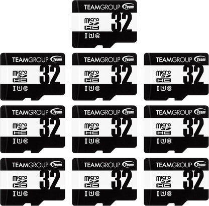 TEAMGROUP Micro 32GB x 10 Pack UHS-I U1 Class 10 SDHC SDXC Read Speed up to 100MB/s High Speed Flash Meomry Card with Adapter for Camera, Surveillance, Full HD Shooting TUSDH32GCL10U66