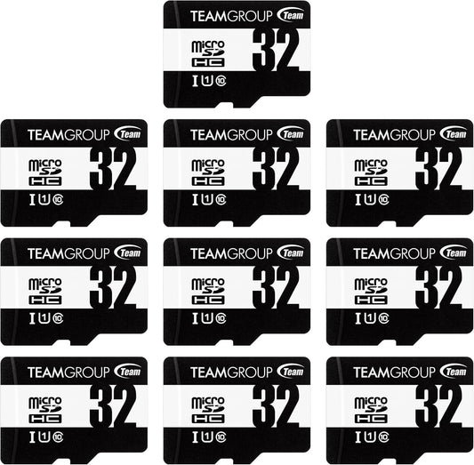 TEAMGROUP Micro 32GB x 10 Pack UHS-I U1 Class 10 SDHC SDXC Read Speed up to 100MB/s High Speed Flash Meomry Card with Adapter for Camera, Surveillance, Full HD Shooting TUSDH32GCL10U66