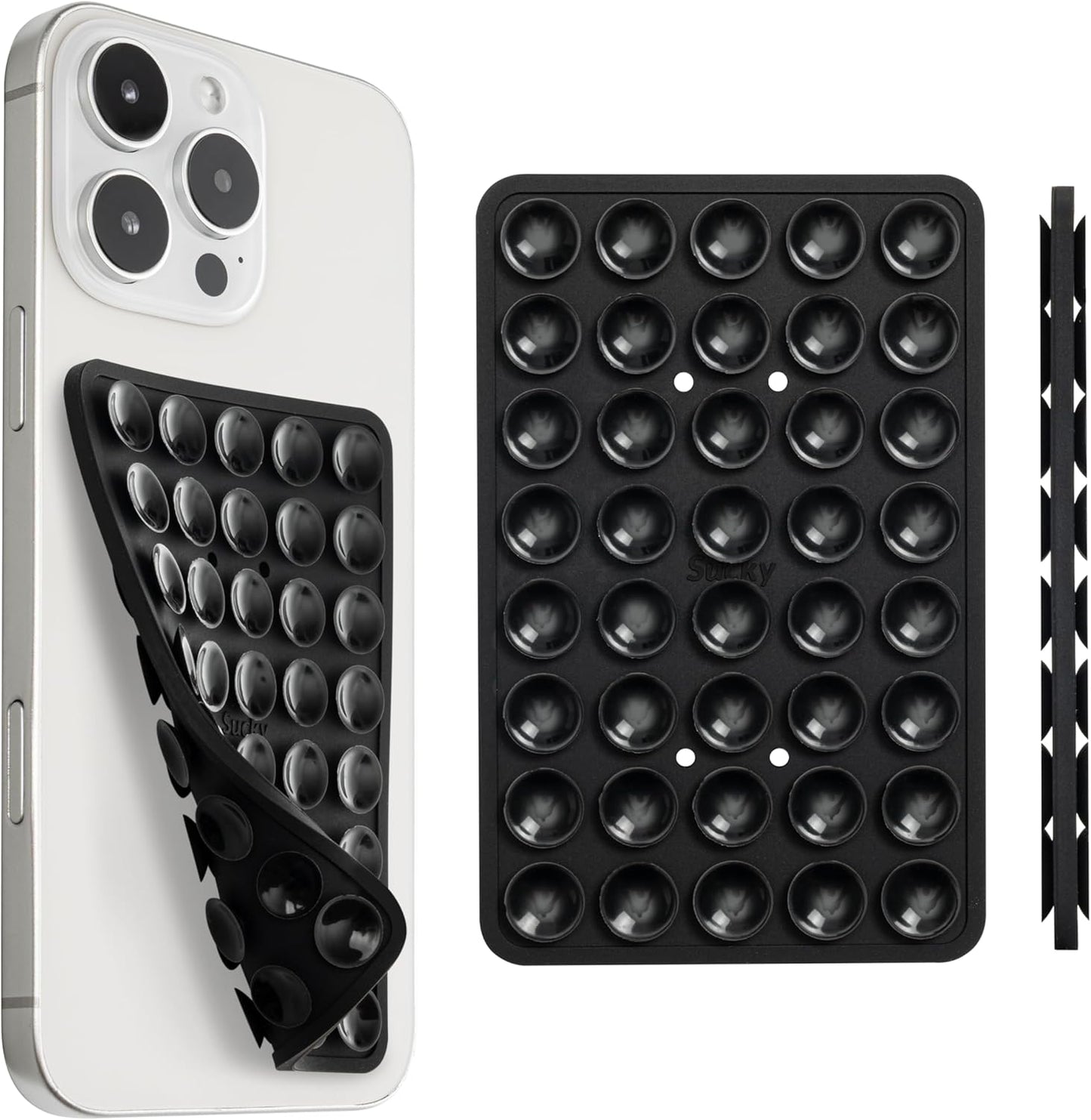 SUCKY Silicone Suction Phone Case Adhesive Mount - Anti-Slip Holder, Hands-Free Fidget Toy, Phone Accessory for iPhone and Android (Deep Black, Double V2)
