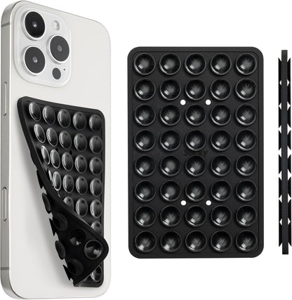 SUCKY Silicone Suction Phone Case Adhesive Mount - Anti-Slip Holder, Hands-Free Fidget Toy, Phone Accessory for iPhone and Android (Deep Black, Double V2)