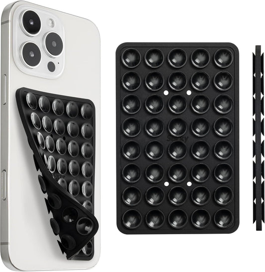 SUCKY Silicone Suction Phone Case Adhesive Mount - Anti-Slip Holder, Hands-Free Fidget Toy, Phone Accessory for iPhone and Android (Deep Black, Double V2)