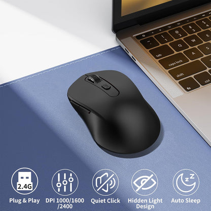 Wireless Mouse for Laptop, PC, Chromebook, Mac, MacBook, Silent Wireless Mouse with USB Nano Receiver, Side Button, 2400 DPI, Anti Slip Roller, 6 Button Ergonomics Cordless Computer Mice - Black