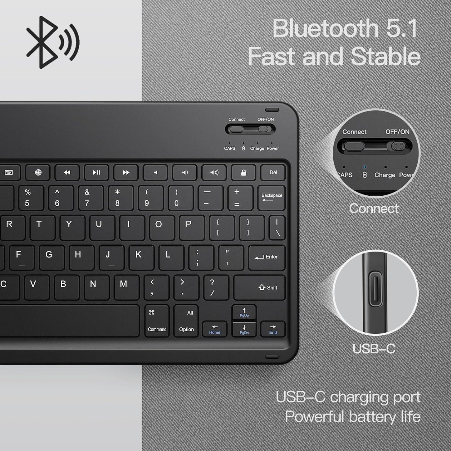 JETech Keyboard Case for iPad 10.2-Inch (2021/2020/2019 Model, 9th/8th/7th Generation) with Pencil Holder, Magnetic Detachable Bluetooth Wireless Keyboard, Soft TPU Back Stand Cover (Space Gray)