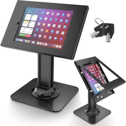 AboveTEK Anti-Theft iPad Kiosk Stand – POS iPad Security Stand & Locking Tablet Stand – Heavy Duty Base, 360° Swivel, 75° Tilt Bracket – Perfect for Retail Business (Black)