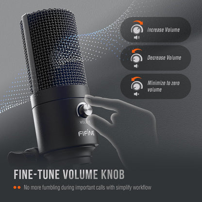 FIFINE USB Microphone, Metal Condenser Recording Microphone for MAC OS, Windows, Cardioid Laptop Mic for Recording Vocals, Voice Overs, Streaming, Meeting and YouTube Videos-K669B
