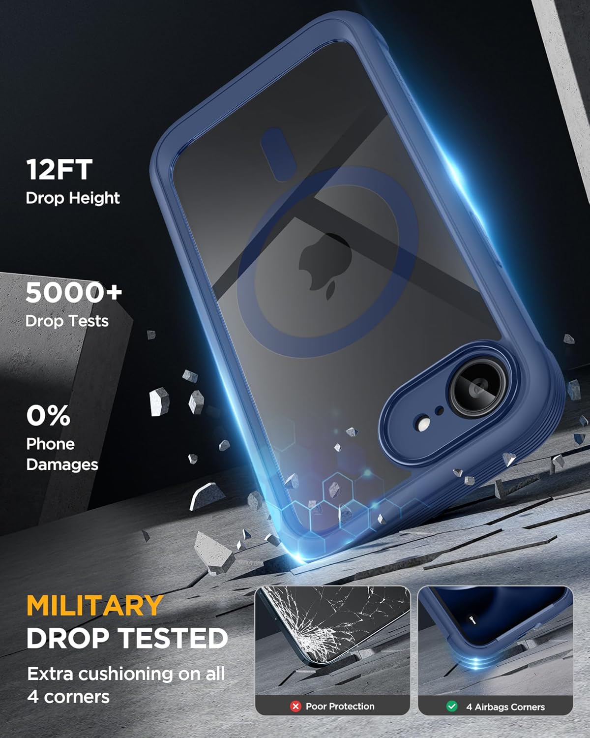 Miracase Magnetic for iPhone 16e Case Full-Body Phone with Built-in Glass Screen Protector, [Compatible with MagSafe] Military Drop Proof 16E Cover Bumper 6.1 inch, Blue