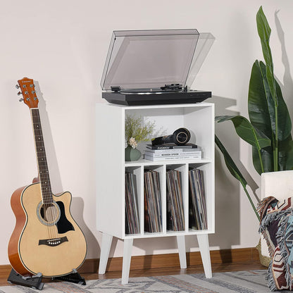 Lerliuo Record Player Stand, White Turntable Stand Holds up to 160 Albums, Mid-Century Vinyl Storage Cabinet Table with Solid Wood Legs, Record Player Holder Dispaly Shelf for Bedroom Living Room