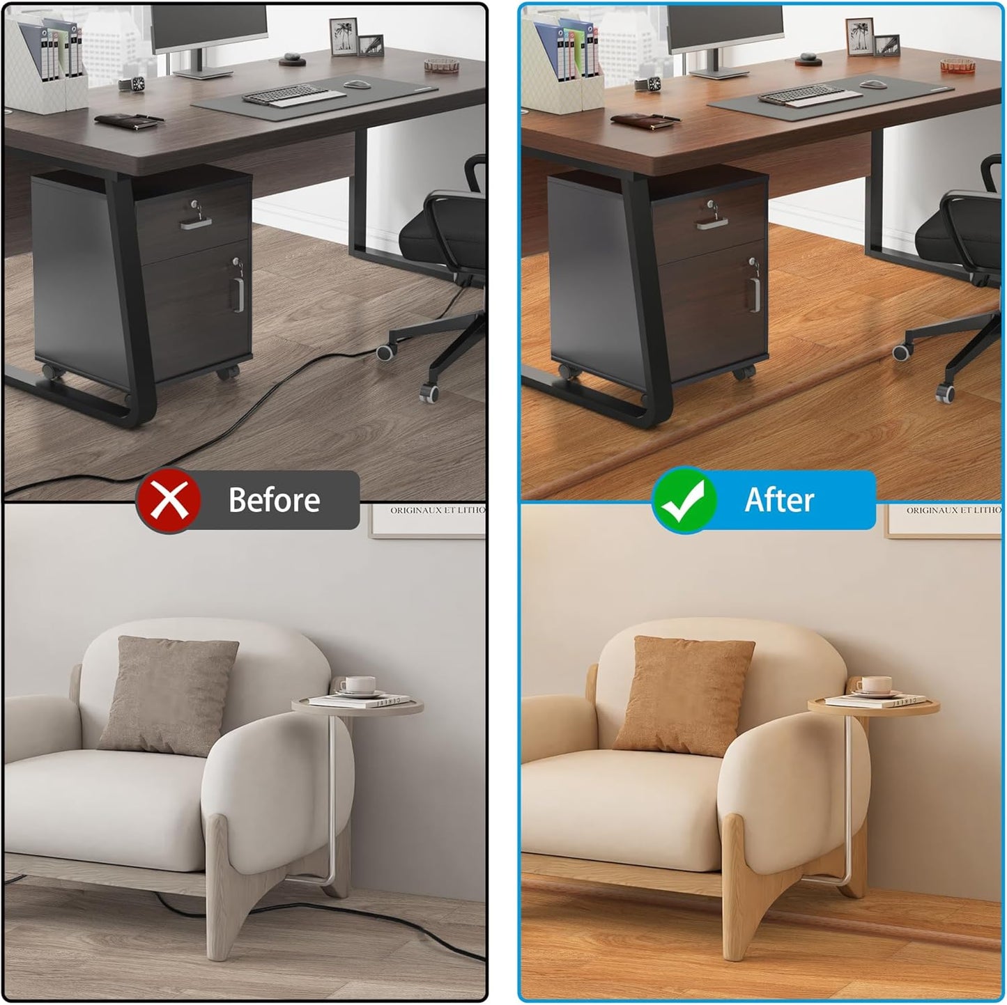 Floor Cord Cover 10ft, Cord Hider Floor Yellow Oak Wood, Floor Cable Management Prevent Cable Trips, Floor Cable Cover Wire Covers for Power Cords, Cord Protector Cord Cavity W0.47in H0.28in