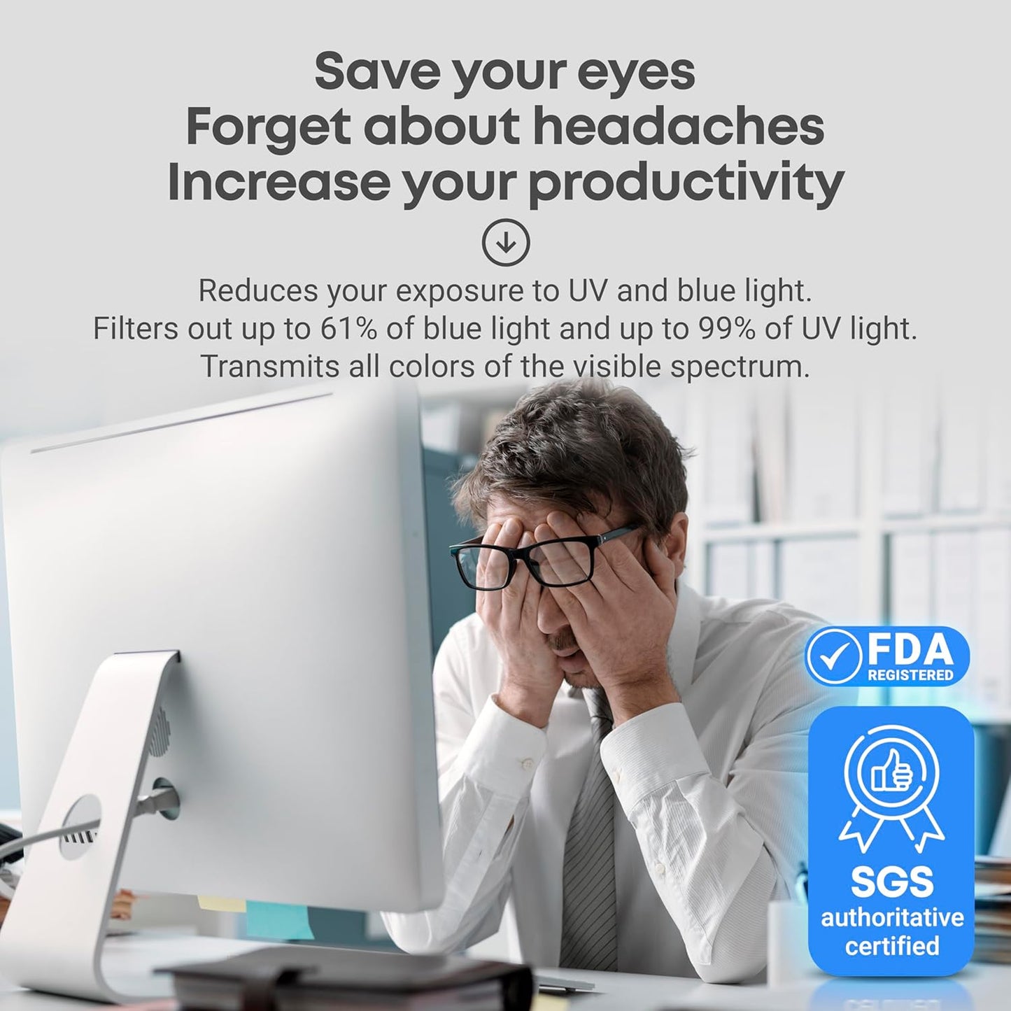 VINTEZ Blue Light Screen Protector for 17, 17.1, 18.1, 19 Inch Computer Monitor and Laptop – Anti-UV Blue Light Blocking Film for Desktop PC, Eye Protection Filter, 15.3" x 12.6", 1 Pack