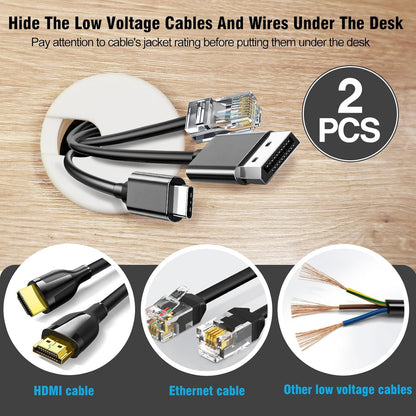 1-1/2" White Desk Grommet, JTemgle Plastic Cable Hole Cover Computer Table Cord Wire Organizer Caps Desktop Cord Management for Home Office TV Stands Tabletops, 2 Pieces