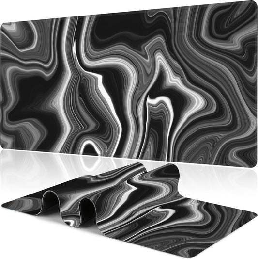 Black and White Marble Desk Mat,Large Marble Ink Texture Gaming Keyboard Mouse Pad,Non-Slip Rubber Base Desk Pad Thick Stitched Edges Waterproof Mousepad Mouse Mat 31.5"x11.8"