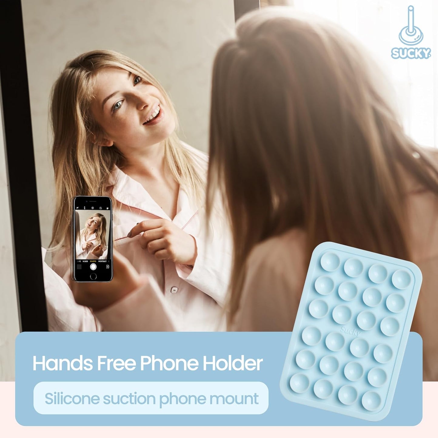 SUCKY Silicone Suction Phone Case Adhesive Octo Cup Buddy Mount - Anti-Slip Holder, Hands-Free Phone Accessory for iPhone & Android - Sticky Grip for Selfies, Videos - Baby Blue
