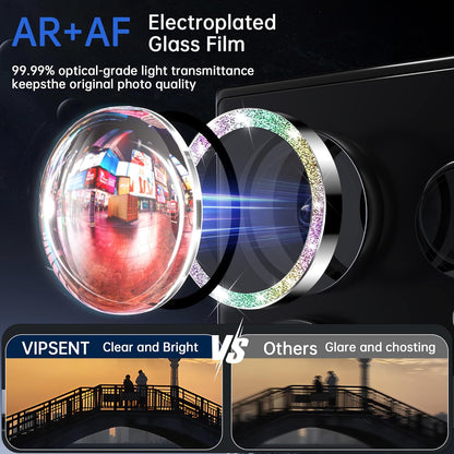 For Samsung Galaxy S23 Ultra Camera Lens Protector, Individual Lens Protector, Ultra HD 9H Tempered Glass Screen Protective Cover, Anti-scratch, Military Grade Drop Protection 2 Set. (Glitter Colorful, S23 Ultra)