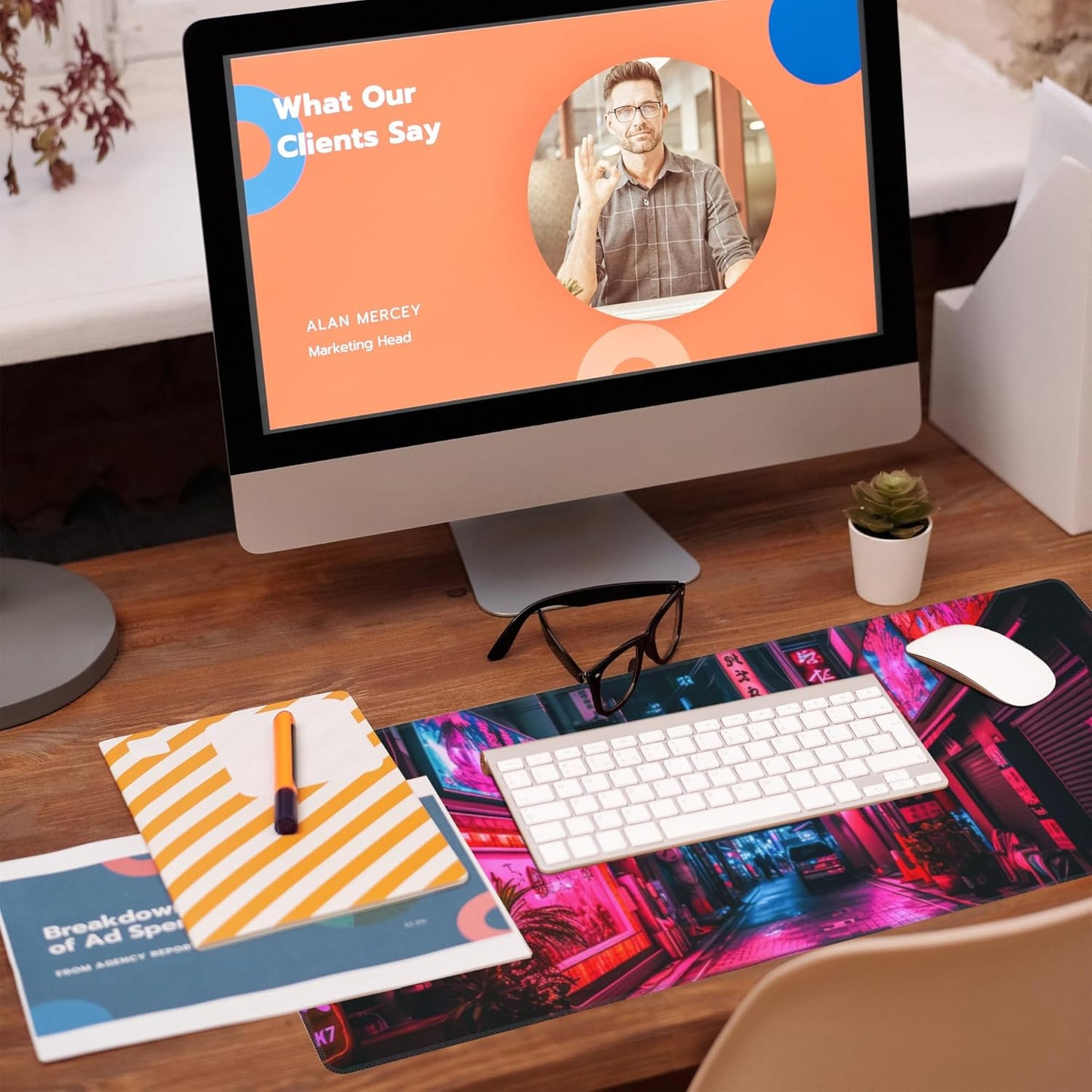 Desk Mat,Japanese Anime Neon Street Desk Pad,Anime City Large Gaming Mouse Pad for Desk,Extended Big Computer Keyboard Mouse Pad with Non-Slip Base and Stitched Edge,31.5"x11.8"