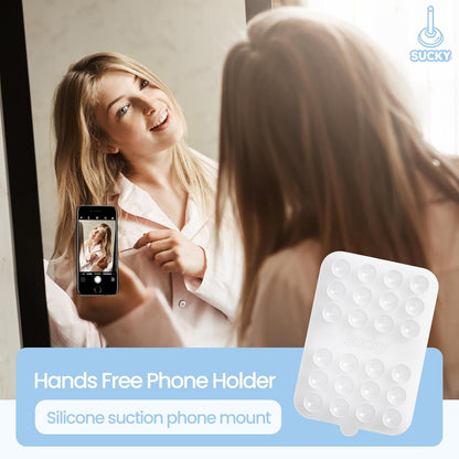 SUCKY Double Sided Suction Phone Octo Cup Buddy Mount - Anti-Slip Holder, Hands-Free Phone Accessory for iPhone and Android - Sticky Grip for Selfies, Videos - Clear