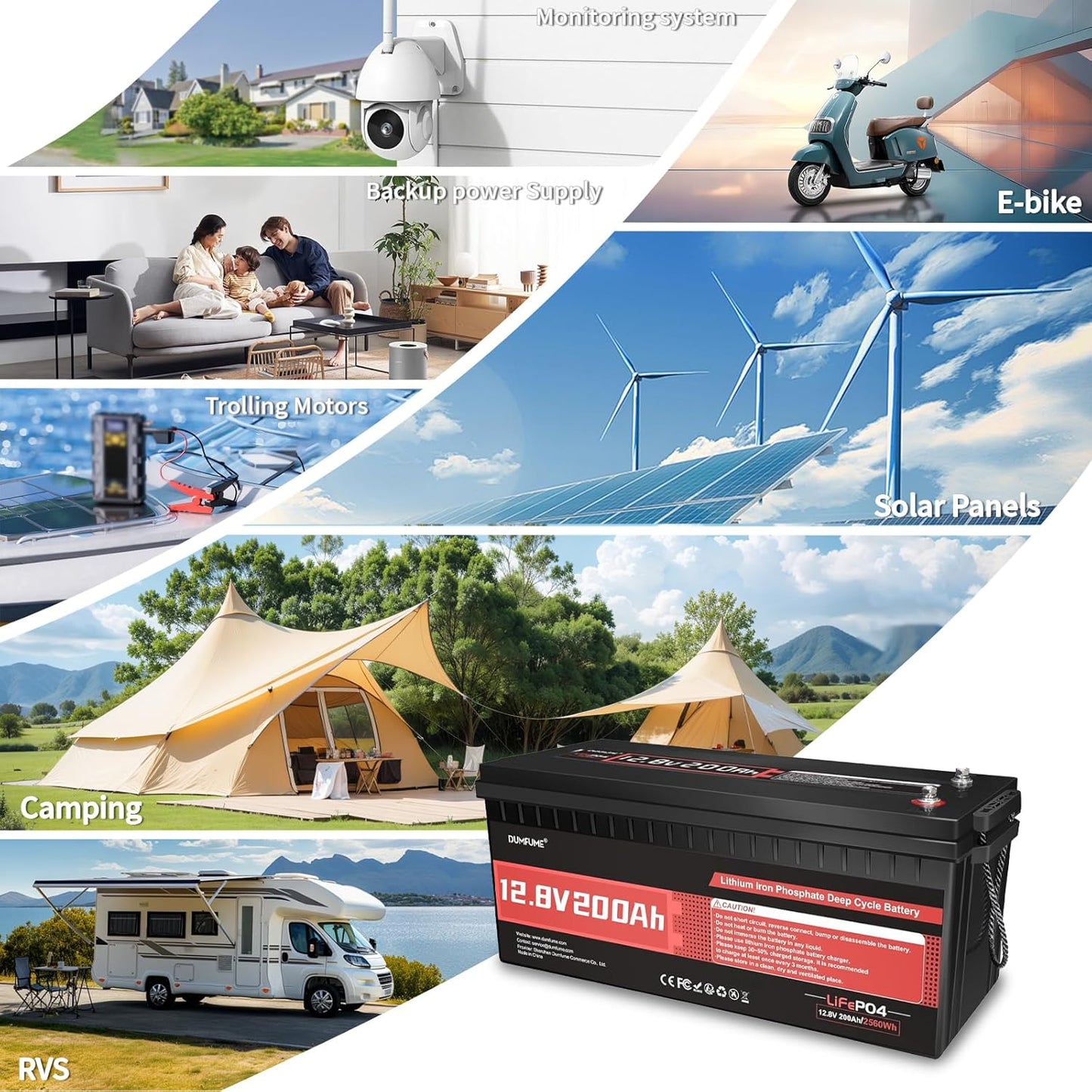 12V 200Ah LiFePO4 Lithium Battery,200A BMS,Max.2560W Load Power,15000+ Deep Cycles,10-Year Lifespan, Ideal for RV, Solar Energy Storage,Trolling Motor and Off-Grid Camping