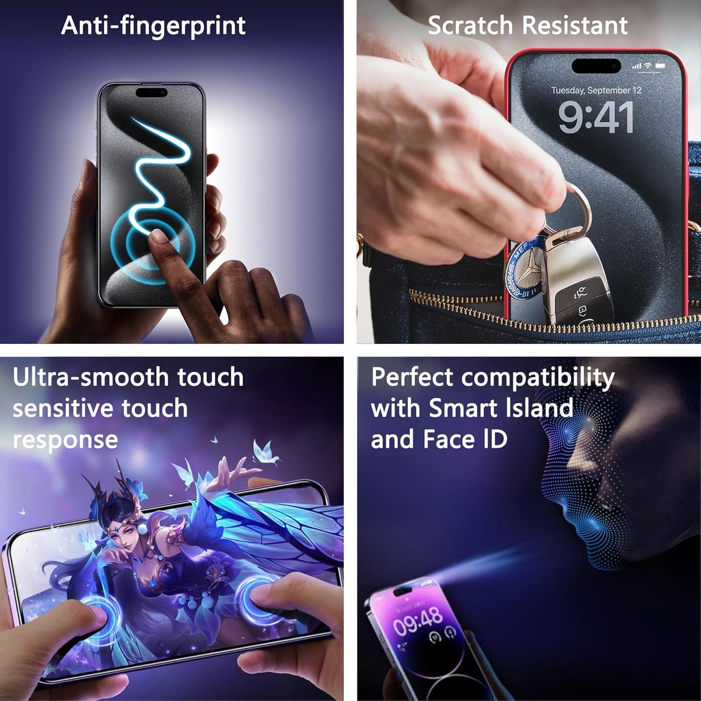 2 Pack Privacy Screen Protector for iPhone X/iPhone XS/iPhone 11 Pro, 9H Tempered Glass, Full Coverage, Anti-Fingerprint, Auto Dust-Elimination, No Bubble, Easy Installation