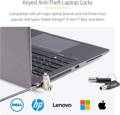 StarTech.com 25-Pack Universal Laptop Lock 6.6ft (2m), Keyed Alike Security Cable, Compatible with Noble Wedge/Nano/K-Slot, TAA