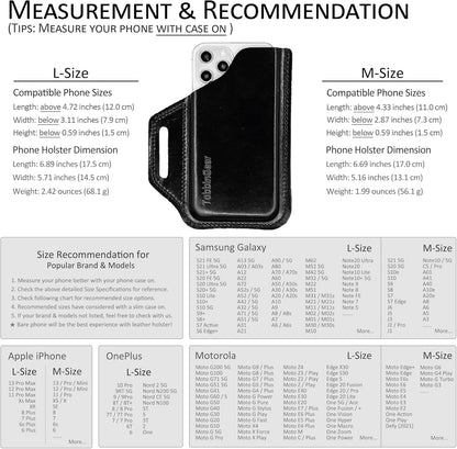 TobbinGear Leather Belt Phone Pouch, Leather Cell Phone Holster, Universal Phone Case with Belt Loops, for Men and Women Large Black