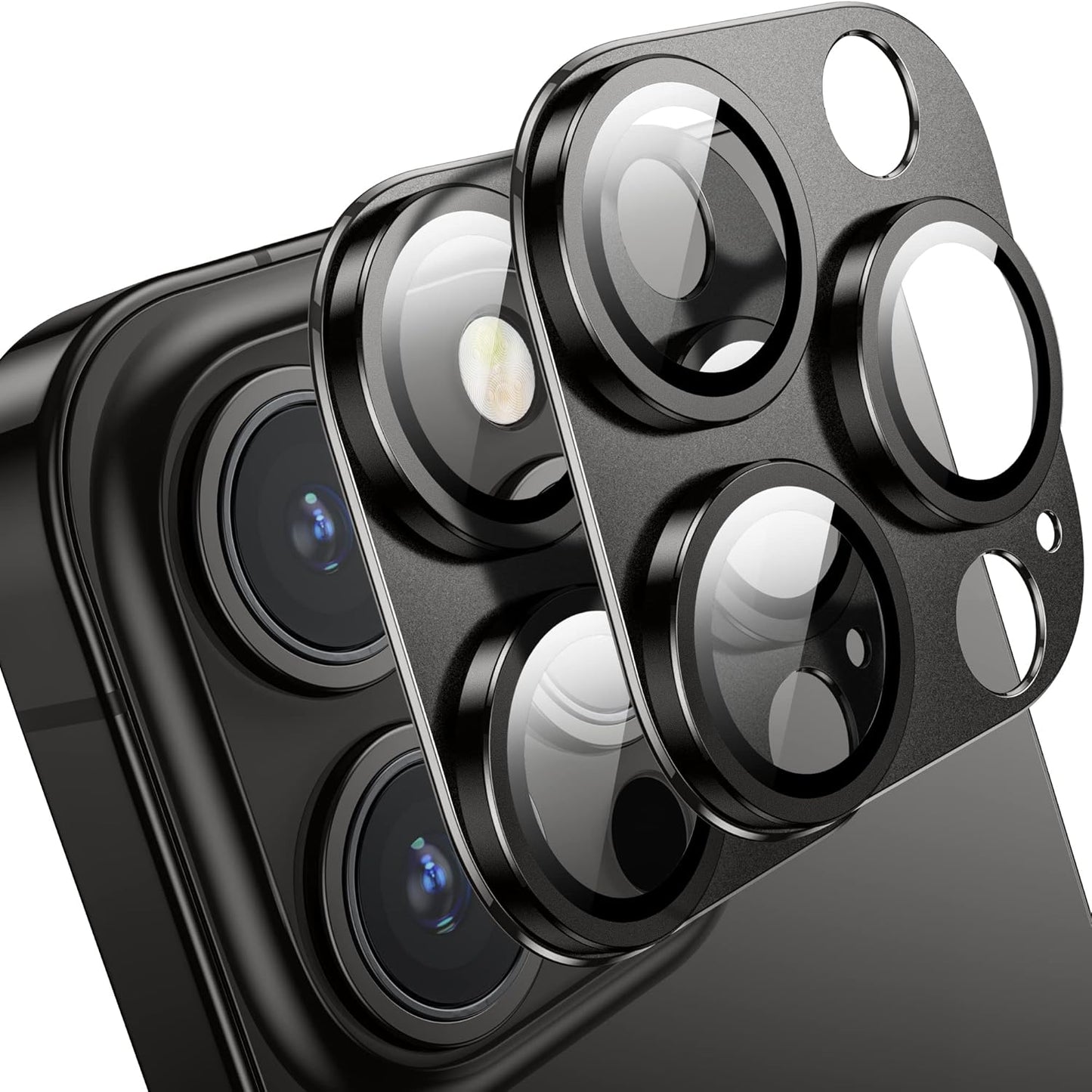 Camera Lens Protector for iPhone 14 Pro/iPhone 14 Pro Max, Alloy Metal Camera Cover with Tempered Glass Screen Protector Accessories,Black 2 Pack