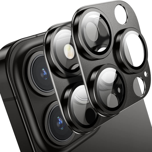 Camera Lens Protector for iPhone 14 Pro/iPhone 14 Pro Max, Alloy Metal Camera Cover with Tempered Glass Screen Protector Accessories,Black 2 Pack