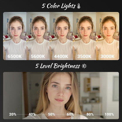 Magnetic Selfie Light for Phone: 5 Led Mode with Mirror Compatible for iPhone & Android - Rechargeable Portable Fill Light for Photography/Video Recording/Conference/Vlog/Makeup (Black)