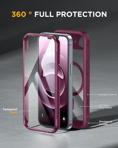 Miracase Magnetic for iPhone 16e Case Full-Body Phone with Built-in Glass Screen Protector, [Compatible with MagSafe] Military Drop Proof 16E Cover Bumper 6.1 inch, Plum
