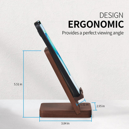 Wood Phone Stand, Desktop Wooden Phone Holder, Portable Office Phone Stand for Desk, Wood ipad Stand， Compatible with iPhone & All Cell Phones (Walnut)