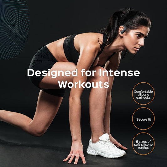 TREBLAB X3 Pro - Workout True Wireless Earbuds, Comfortable Earhooks, Bluetooth 5.3, Punchy Bass, Noise Isolation, 145H Playtime, IPX5 Waterproof, Sweatproof, 2 Mics for Calls, Sport Bluetooth Earbuds