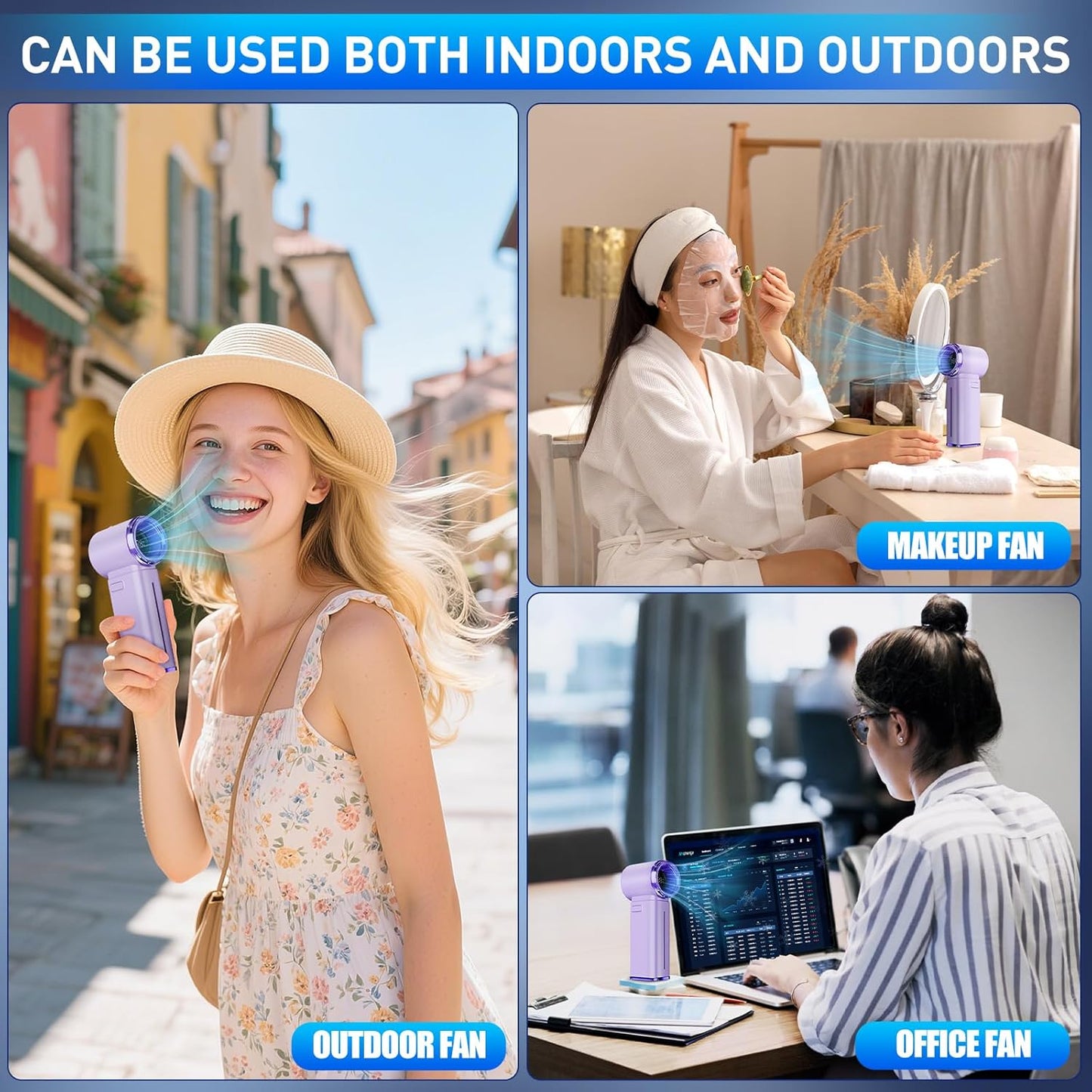 Portable Misting Fan - Mini Handheld Fan - 5000mAh Rechargeable Personal Mister Fans with Digital Display, 1-199 Speeds Adjustable, Birthday Gifts for Women Men Travel/Outdoor/Home/Office (Purple)