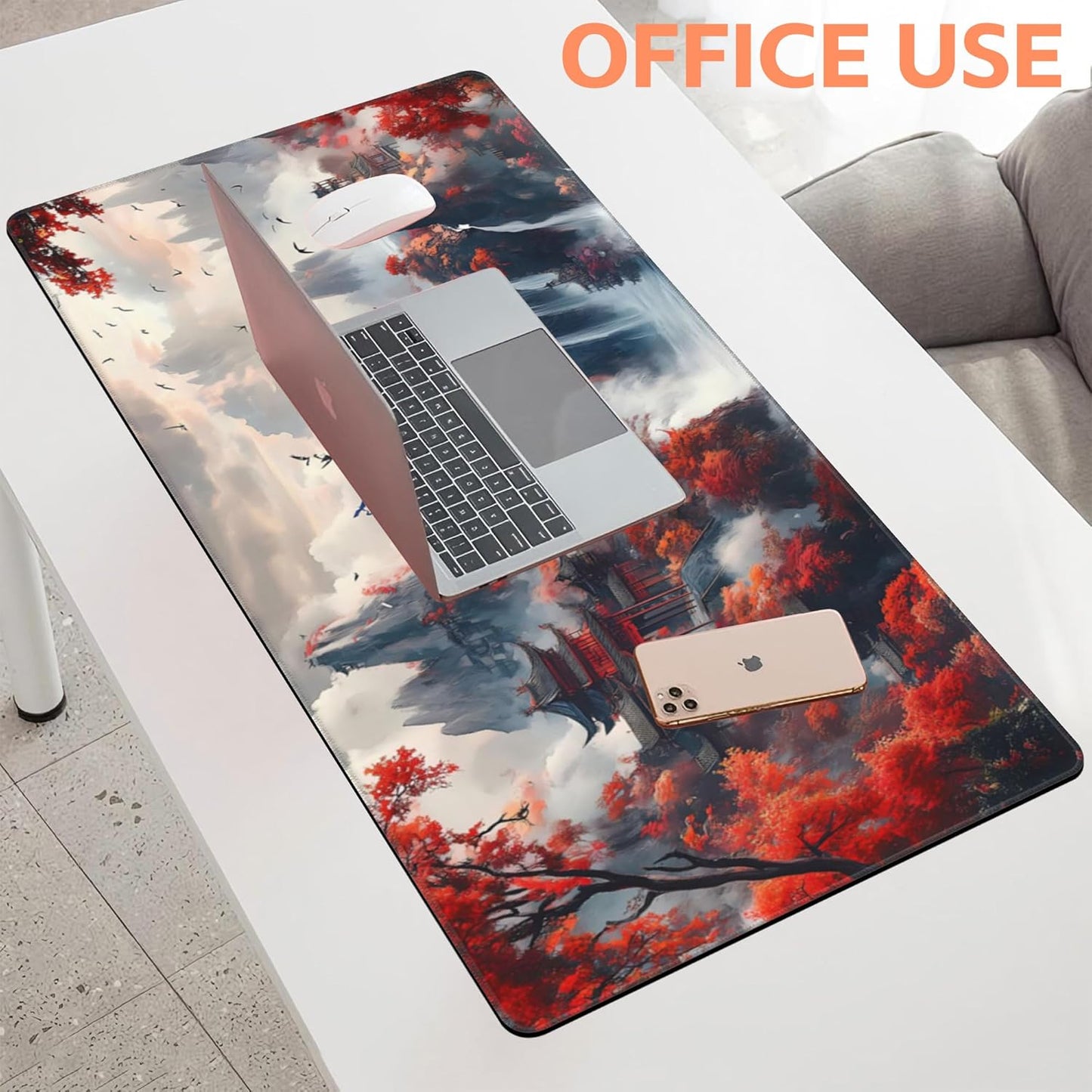Mouse Pad Large Chinese-Style Landscape Painting Non-Slip Gaming Desk Mat with Stitched Edge Laptop Keyboard Desk Pad for Work Home Gaming (35.4 x 15.7 Inches)