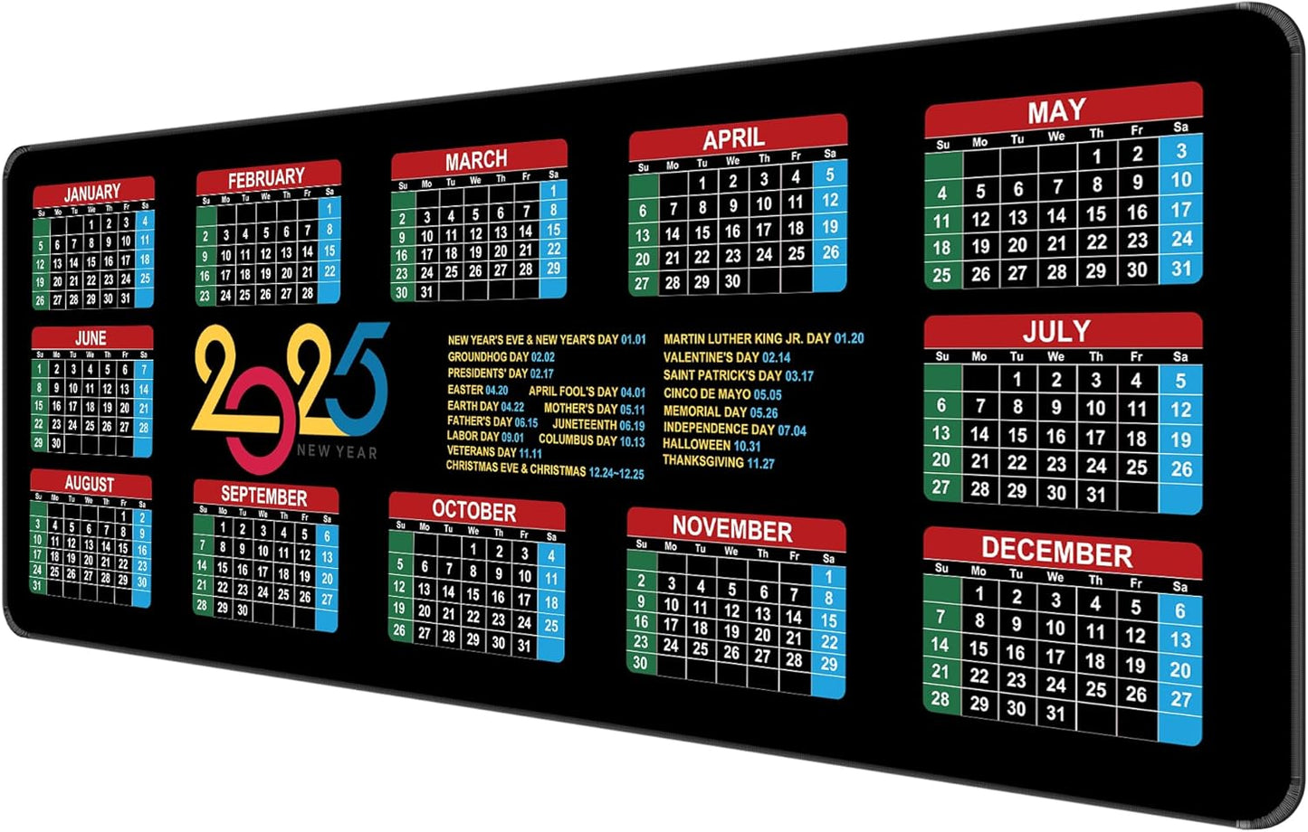 Dynippy Thin Extended Gaming Mouse Pad （31.5 * 11.8 * 0.08 inch） with Stitched Edges Large Mousepad Long XXL Keyboard and Mouse pad Desk Mat for Gaming Office & Home - 2025 Calendar Holidays