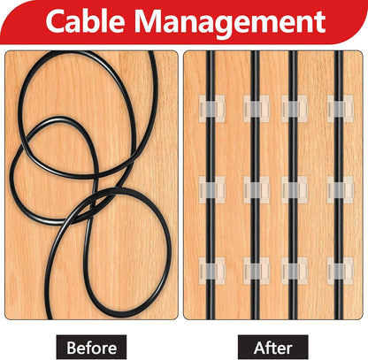 100PCS Cable Clips, Adhesive Wire Clips Organizer Cord Clips Management, Cable Staples Outdoor Strong for Wall, Desk, Christmas Lights, String Lights, Fairy Lights, Clear Glossy, Small