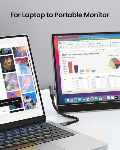 Silkland USB C Monitor Display Cable Right Angle 5FT [5K/4K@60Hz 8K@30Hz], 90 Degree USB C 3.2 Gen 2x2 Video Cable, 20Gbps Data Transfer, 240W Fast PD Compatible for MacBook Pro, iPad, iPhone 16