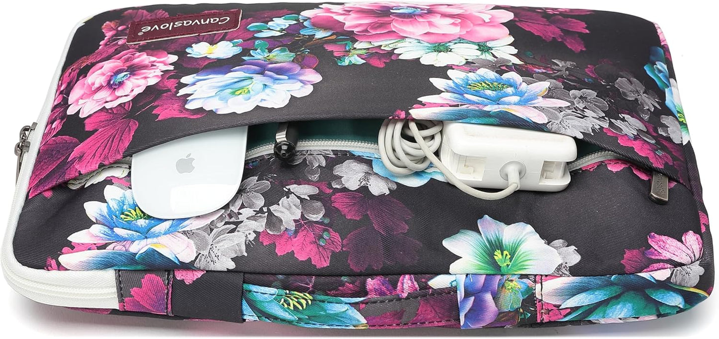 Canvaslove Floral Laptop Sleeve Case, Cushioned with Handle and Pocket for 16 inch Laptop (Purple Lotus)