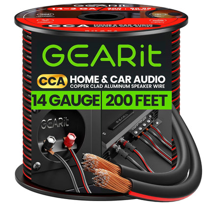 GEARit Speaker Wire 14 Gauge, Speaker Cable 200ft for Car Audio, Home Theater, CCA(Black)