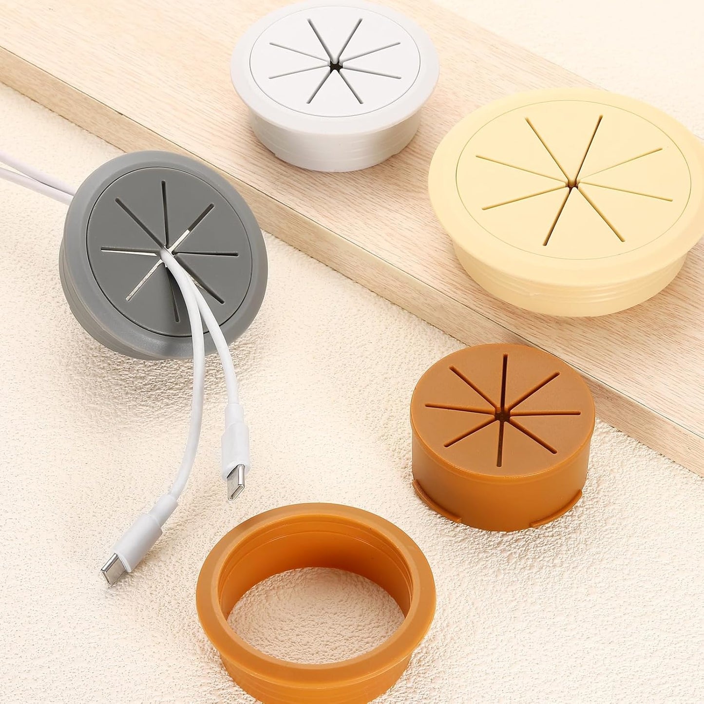 uxcell 6 Pcs Desk Grommet, Fit 53mm/2.09" Plastic Cable Hole Cover Bulk Top Hat Grommet Desk Hole Cover for Cables Home Office, Dark Gray